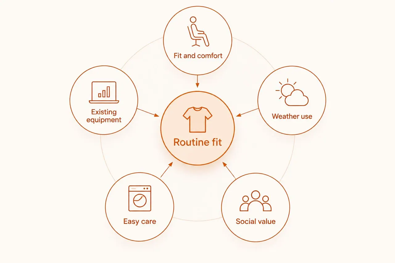 Gift criteria centred on a runner’s routine, with fit, equipment, weather, care and social value around it