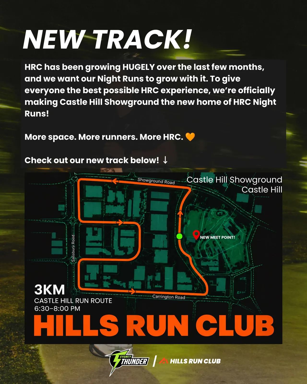 Route map for HRC Night Run x Sydney Thunder